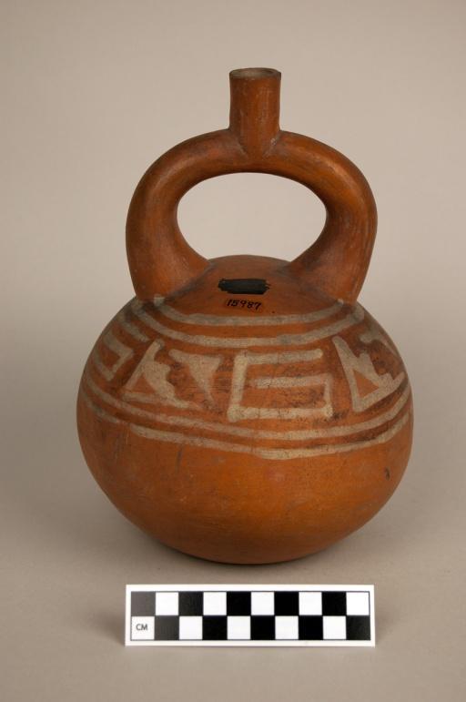 333 Catalog: 15987 / Accession: 26 Catalog Card/Inventory Information: Name = Siphonic Water Bottle (stirrup spout vessel) People = Peruvians (Late Moche per Dan Shea) Locality = Peru