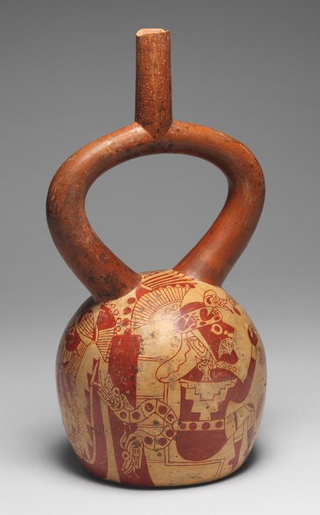 366 Accession: 1978.412.70 Object Name = Confronting Figures Bottle Culture/Time Period = Moche/4 th 7 th century Measurements = Height: 9 (22.9 cm) Width: 6 ½ (16.5 cm) Acquisition = The Michael C.