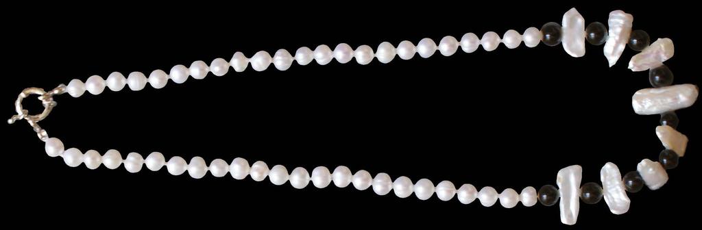 of round white pearls, the other