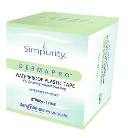 DermaPro Tapes DermaPro Waterproof Plastic Tape Simpurity DermaPro Waterproof Plastic Tape is superior for securing wound dressings and repelling moisture from outside contaminants.