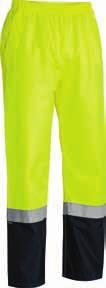 Style: BJ6966T / Colours:, Sizes: XS-6XL Bisley Taped 2 Tone Hi-Vis Shell Rain Pant (BP6965T) 300D oxford polyester, PU coated (breathable).