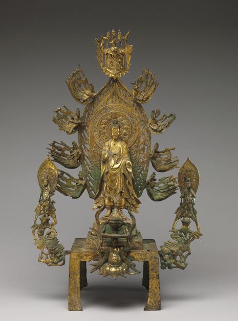 Title: Altarpiece dedicated to Buddha Maitreya Date / Period: c. 525-35 Origin: China, late Northern Wei or Eastern Wei dynasties Inv.N: 38.158.2a-e Medium: Gilt leaded Size: 59.1 x 38.1 x 19.