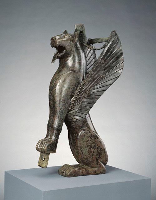 Title: Winged Feline Date / Period: 700 575 BC Origin: Spain, Tartessian Inv.N: 79.AC.140 Medium: with gilding Size: 61 x 19.4 x 33 cm The J. Paul Getty Museum, Villa Collection, Los Angeles The J.
