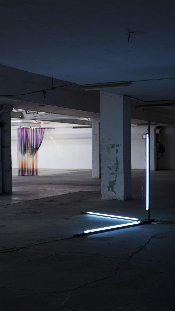 Corner object, 2015 200 x 200 x 200 cm steel, UV lamps from