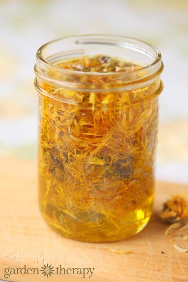 Infused Oils Infusing oil with herbs is a great way to add color, scent, and healing properties to the raw ingredients you will be using in natural beauty recipes.