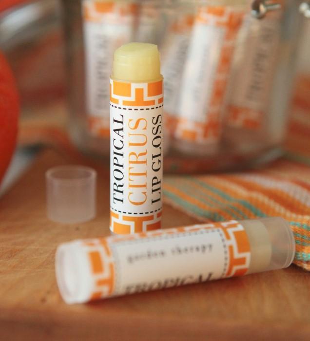 Tropical Citrus & Coconut Lip Gloss This is an uplifting lip balm with tropical coconut oil that glides on lips smoothly.