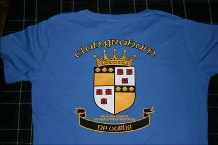 8-12) T-Shirt in royal blue featuring Montrose Arms on the back and the Clan Graham