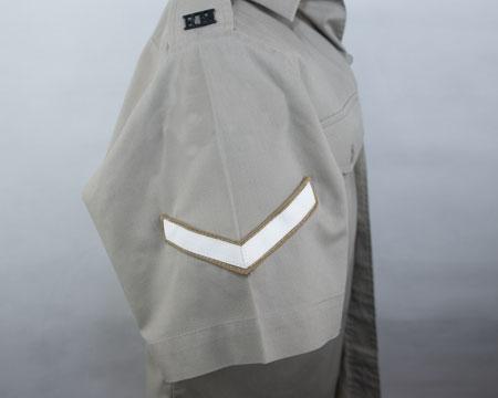 LCpl rank badge: Chevron (white on khaki drill)  ROYAL BAND shoulder flash: