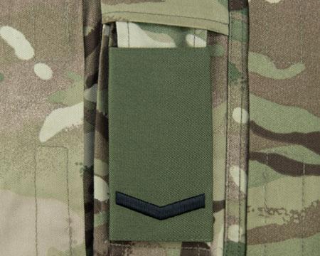 olive) Shoulder straps (rank slide) LCpl rank badge: Chevron on a slide (black on