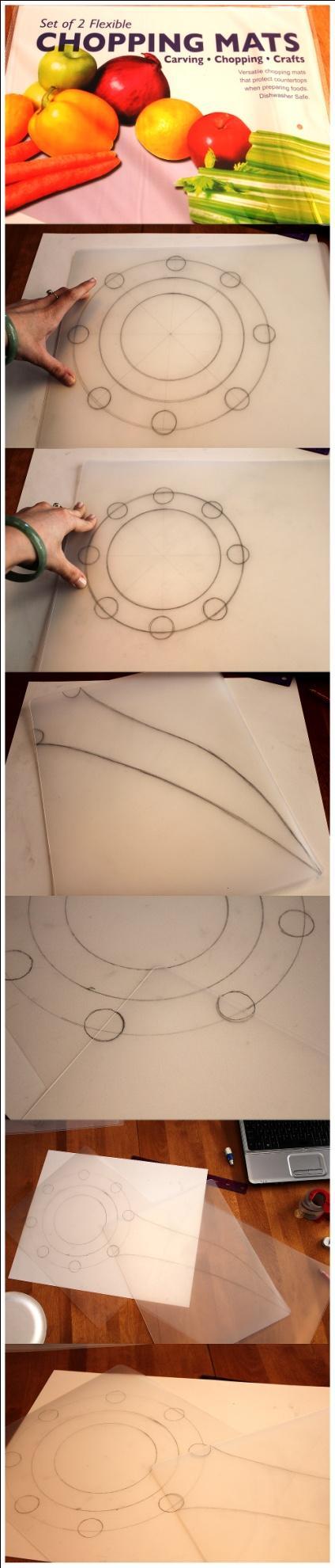 com/cb/thiefdaggers_rikku.html I created a pattern for the large circles, small circles and blades and cut them out on chopping mats.