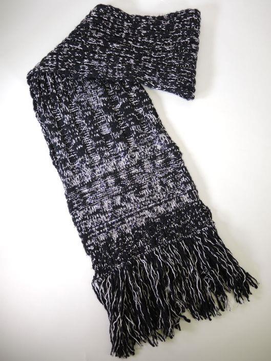 CHANEL Black And White Sequined Thick Knit Wool/Cashmere Blend Scarf Retailed for $629, sold in one day for $299.