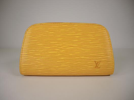 LOUIS VUITTON 1998 Marigold Yellow Epi Leather Cosmetic Case Retailed for $450, sold in one day for $199.