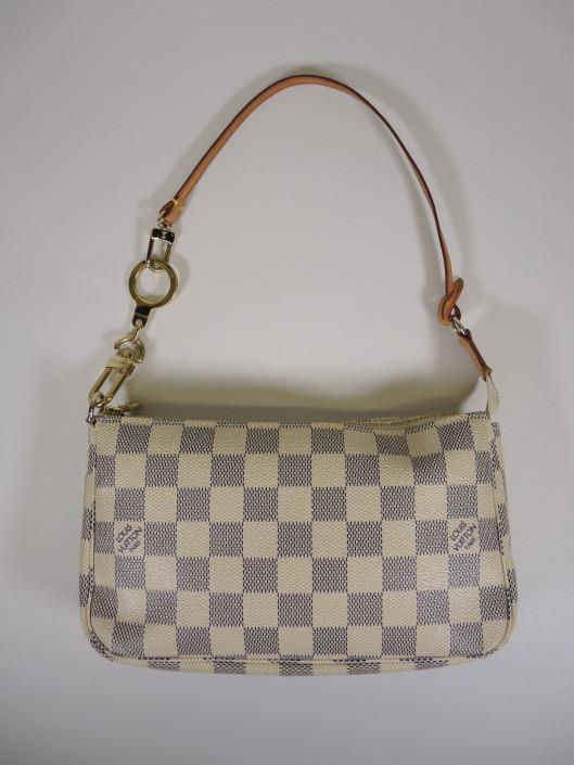 LOUIS VUITTON 2009 Damier Azur Pochette Retails for $500, sold in one day for $279. 09/09/17 The Pochette is even smaller than the Croissant, yet carries just as much style.