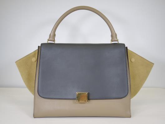 CÉLINE Sage, Charcoal and Taupe Medium Trapeze Purse Retailed for $2,950, sold in one day for $1,600. 09/05/17 The Trapeze purse is one of Celine s iconic shapes and works for women of any age.