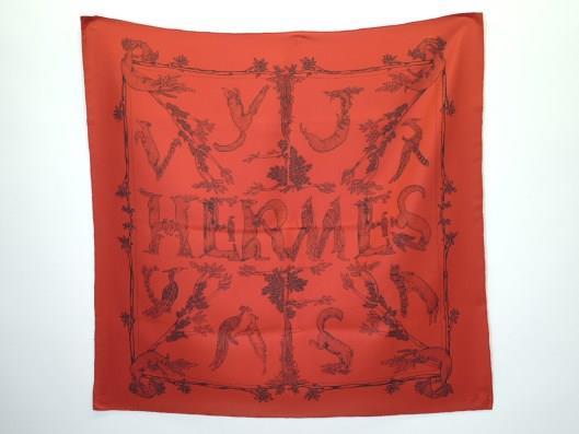 HERMÈS Alphabet III Scarf Sold in one day for $249. 09/05/17 Annie Faivre created this piece originally in 1990, but re-issued this color in 1991.