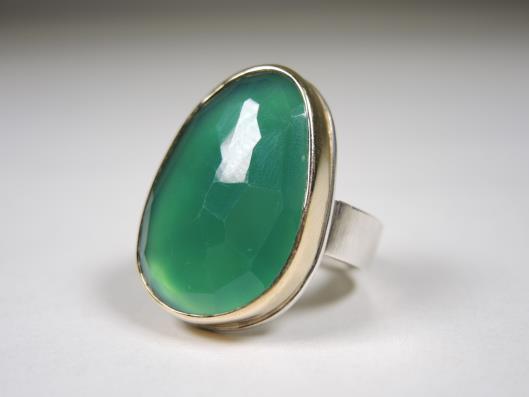 JAMIE JOSEPH Chrysoprase, Sterling and 14K Yellow Gold Ring, Size 7 Retailed for $990, sold in one day for $499.