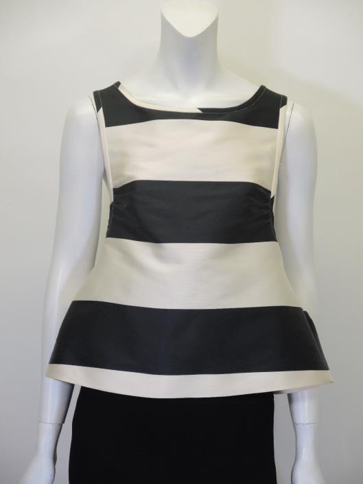 ROCHAS Charcoal and Ivory Striped Satin Flounced Duchesse Top, Size 4 Retailed for $860, sold in one day for $279.