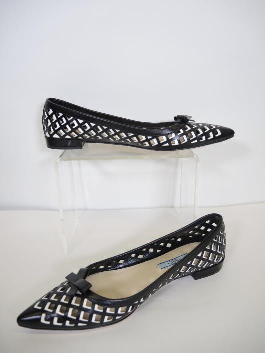 PRADA Black and White Cutout Flats Size 7 1/2 Retailed for $750, sold in one day for $249.