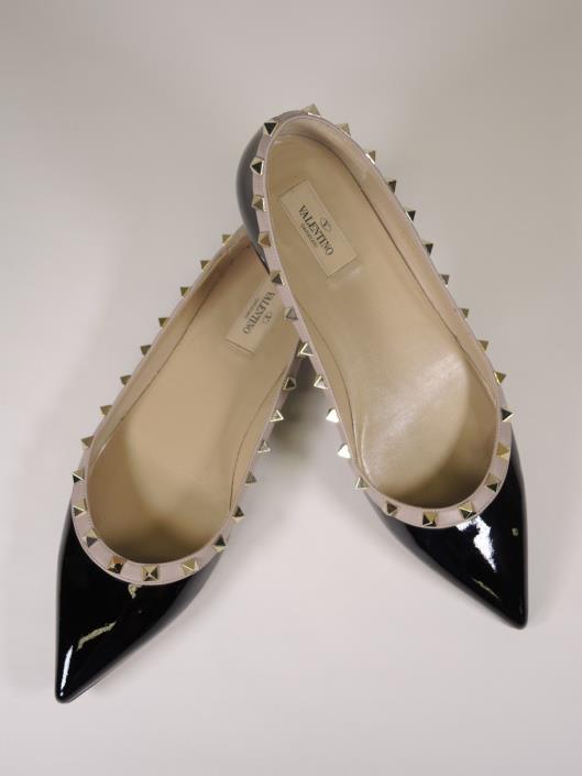 VALENTINO Black Patent Leather Rockstud Flats, Size 11 Retails for $745, sold in one day for $249. 07/01/17 Currently, the hottest trend accenting our feet is the edgy Rockstud by Valentino.
