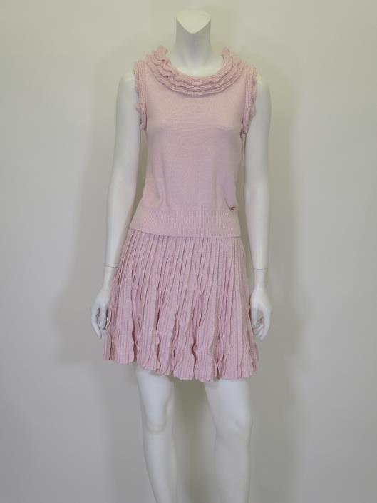CHANEL Carnation Pink Cashmere/Linen Sweater and Skirt Set, Size 2 Retailed for $3480, sold in one day for $1200.