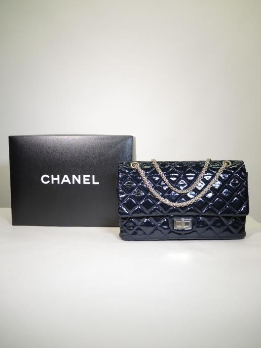 CHANEL Midnight Blue Patent 266 Reissue 2.55 Double Flap Purse Retailed for $4900, sold in one day for $3500.