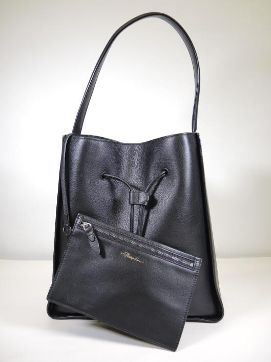 3.1 PHILLIP LIM Black Leather Large Soleil Bucket Bag Retails for $1,050, sold in one day for $449.