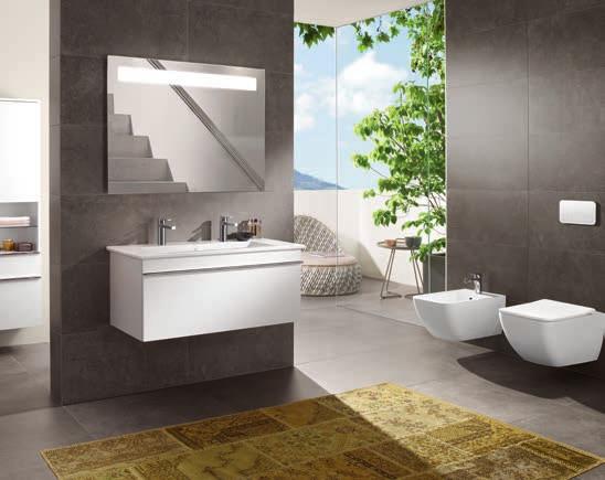 DESIGN ALL ALONG THE LINE Vanity washbasin, 100 cm, with vanity unit, mirror and tall cabinet, wall-mounted WC and bidet VENTICELLO Good design is an expression of true character.