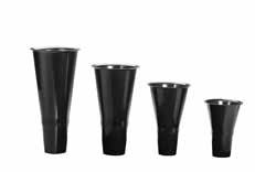 OASIS Cooler Buckets - Cone Sturdy, high-quality polypropylene cone-shaped buckets can be used with a removable base or in bucket racks Black or white finish Black 10" 7" 12/cs 45-38120 Black 13" 7¾"