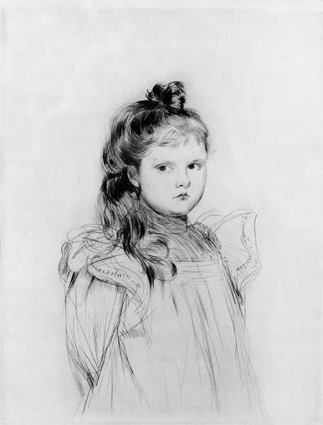 82. Paul César Helleu (French, 1859-1927) Portrait of a Young Girl. Signed Helleu in pencil l.l. Etching on paper, plate size 17 1/8 x 13 1/4 in.