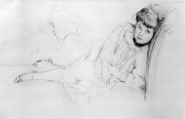 Paul César Helleu (French, 1859-1927) At Ease. Signed Helleu in pencil l.l., indistinctly inscribed in pencil l.r. Etching on paper, plate size 8 3/4 x 13 3/4 in.
