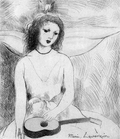 118 118A 118. Marie Laurencin (French, 1883-1956) Jeune Fille a la Guitare, 1946, second state of two (Marchesseau, 238). Signed in the plate.