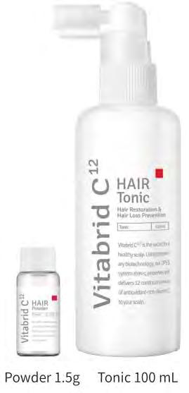 Vitabrid C¹² HAIR VITABRID C 12 HAIR Active vitamin C powder coupled with a specially formulated hair tonic! An anti-hair loss and hair regrowth solution!