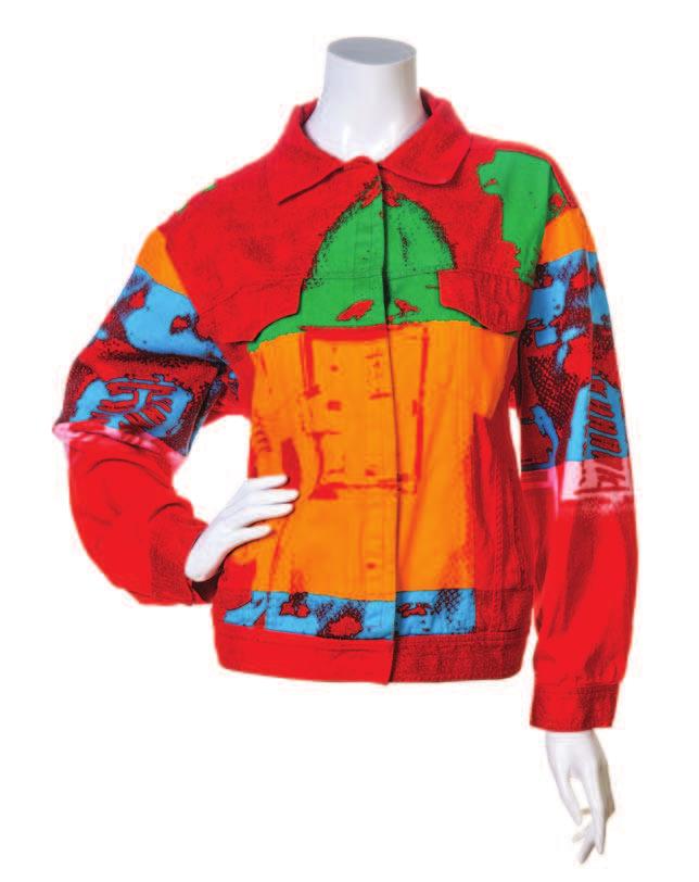 32 A Stephen Sprouse Multicolor Cotton Jacket, with an Andy Warhol print, flap pockets, front slip pockets and velcro closure. Labeled: Stephen Sprouse.