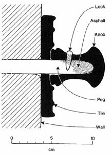 Reconstruction of tile knob and wall attachment: a.