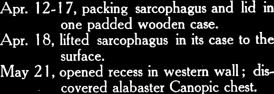 12-17, packing sarcophagus and lid in long time as may be seen from the following summary of the operations: one padded