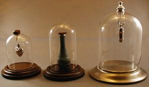 Keepsake Displays Left The SHORT mini-dome with walnut wood base (also featured on page 12 displaying a Victorian Tear Bottle) can be fitted with a brass hook and walnut wood knob