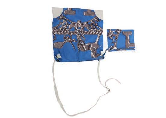 493 Hermes Silky City Bag date stamp for 2011, Vif d Argent blue silk scarf with white leather, with Silky pouch, 33cm x 33cm, with dust bag and associated box 400-600 494 Hermes white