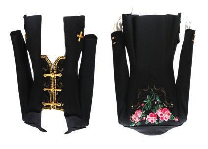 clasps, pink Christian Lacroix, Made in Paris label to the interior, size 40 (UK 12) 619 Prada black shift dress size 42 (UK 14) 620 Chanel black silk dress and long jacket dated Spring 1997, the