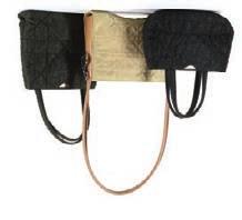 canvas with tan leather trim and shoulder strap, gilt metal zip pull, 26cm