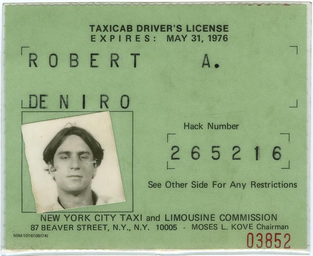Robert De Niro s cab driver license.