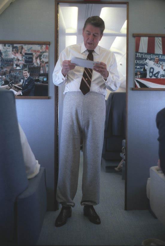 Ronald Reagan wearing sweatpants on Air Force One, 1985 MORE Rare Photographs Below are some of the most fascinating photographs ever