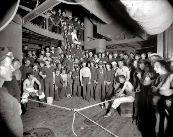 1. A boxing match on board the USS Oregon in 1897 2.