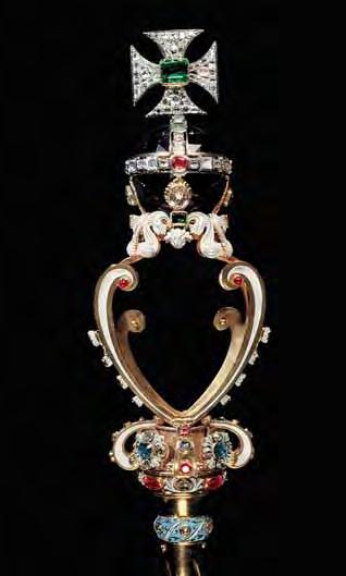 Figure 10. This front view of the head of the Sovereign s Sceptre with Cross with Cullinan I removed shows the screws that hold the basket setting in place.