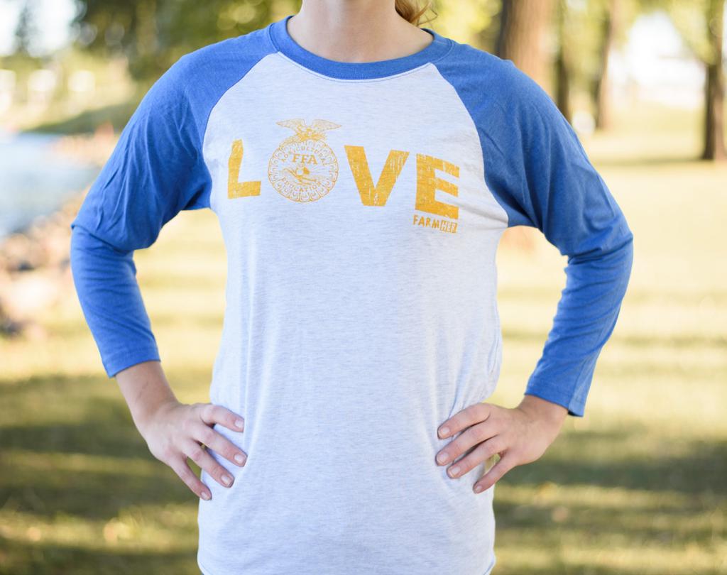 118 FarmHer FFA Love Non-Fitted T-Shirt Wholesale Price: $15 USD; $16 USD for XXL *wholesale price includes National FFA donation Imprint reads: LOVE (FFA Emblem replaces O )
