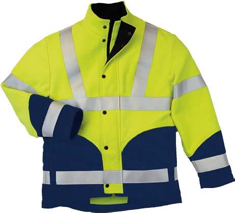 Fleece Jacket FR Our HI-VISION fleece jackets made of FR material offer efficient protection against wind, cold, heat, flame and Arc Flash. Yellow/Navy with excellent reflective properties.