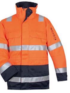 320 g/m 2 FIELDS OF APPLICATION: petrochemistry, catenary construction, energy suppliers 1 PARKA Two-coloured flame-retardant upper material with liner sealed seams stand-up collar with covered