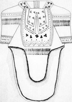 Fig. 2: Front view of decorated inner parka. Fig. 3: Side view al decorated parka showing the pouch for carrying the baby. Fig. 4: The characteristic pants with the "pouches" that served as pockets.