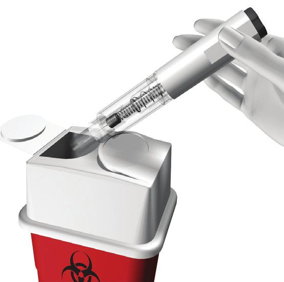 Disposal 1) Put your used Rebidose autoinjectors in a FDA-cleared sharps disposal container right away after use (fig h ).