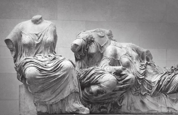 The languor of the three goddesses depicted in a Parthenon pediment and the adjustment of their positions to the restrictions of the space highlight the skill and genius of the sculptor.