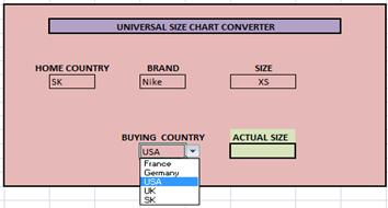 Step 3: Select the size which you usual buy in your home country (Figure 14) Figure 14: Select the size which you usual buy in your home country.